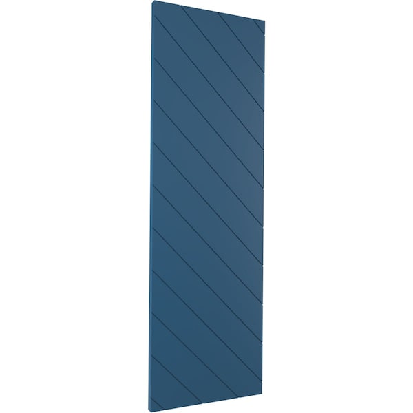 18W X 58H True Fit PVC Diagonal Slat Modern Style Fixed Mount Shutters, Sojourn Blue